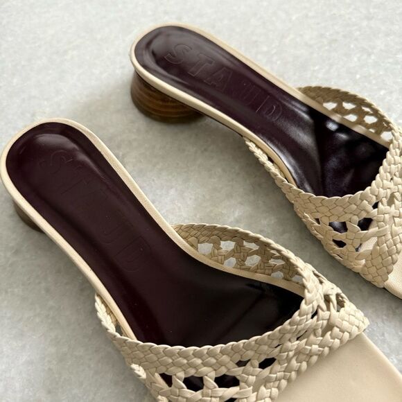 STAUD Women's Simone Crochet Heels, Cream, Off White, 7.5 - Picture 3 of 8